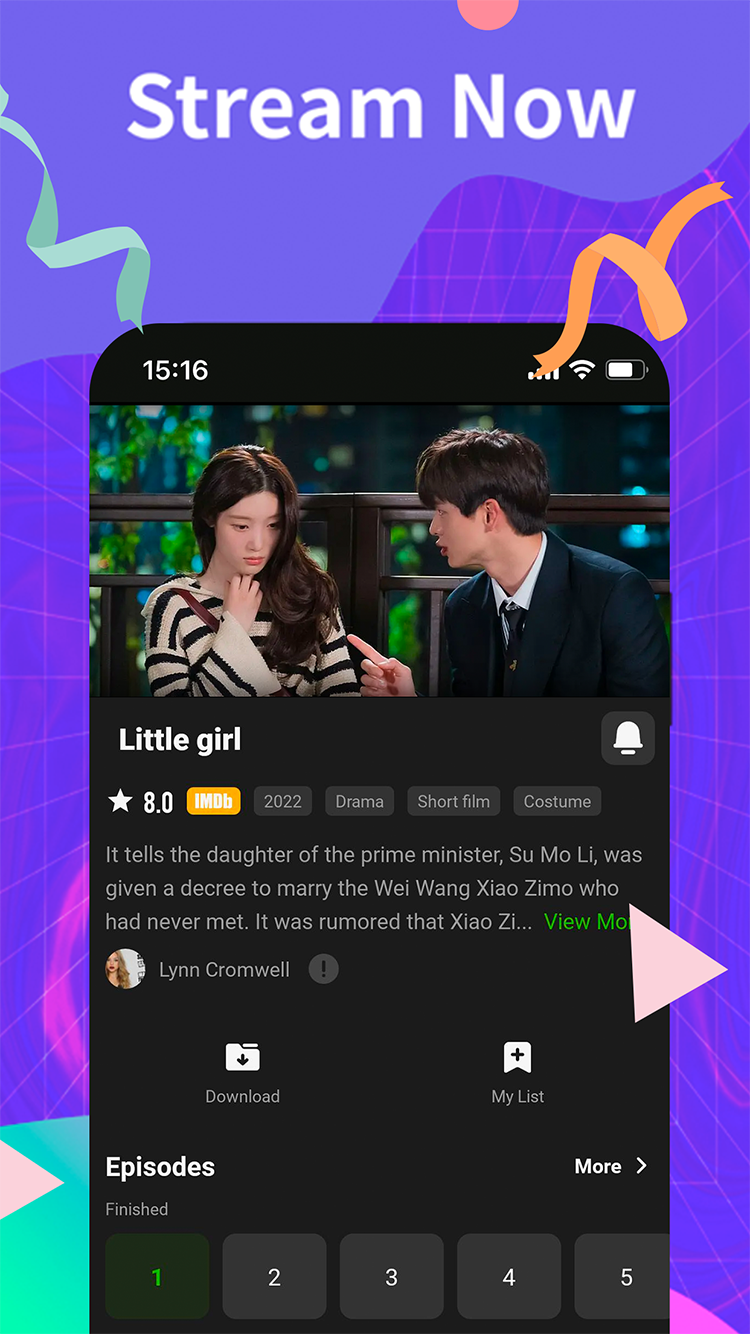 HiTV series page with episode list, rating, and download button