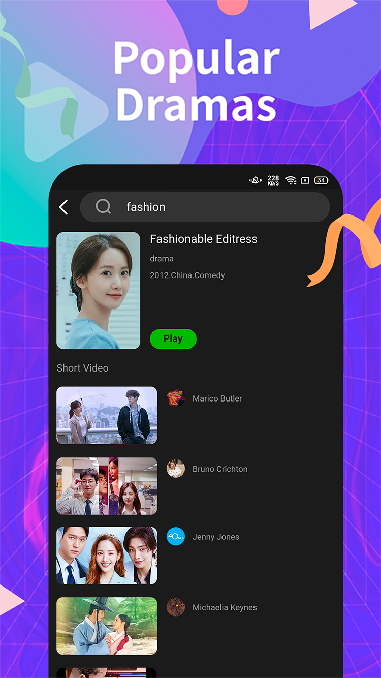 HiTV search screen showing popular dramas and short videos